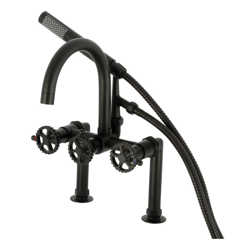 Fuller AE8100CG Three-Handle 2-Hole Deck Mount Clawfoot Tub Faucet with Hand Shower, Matte Black