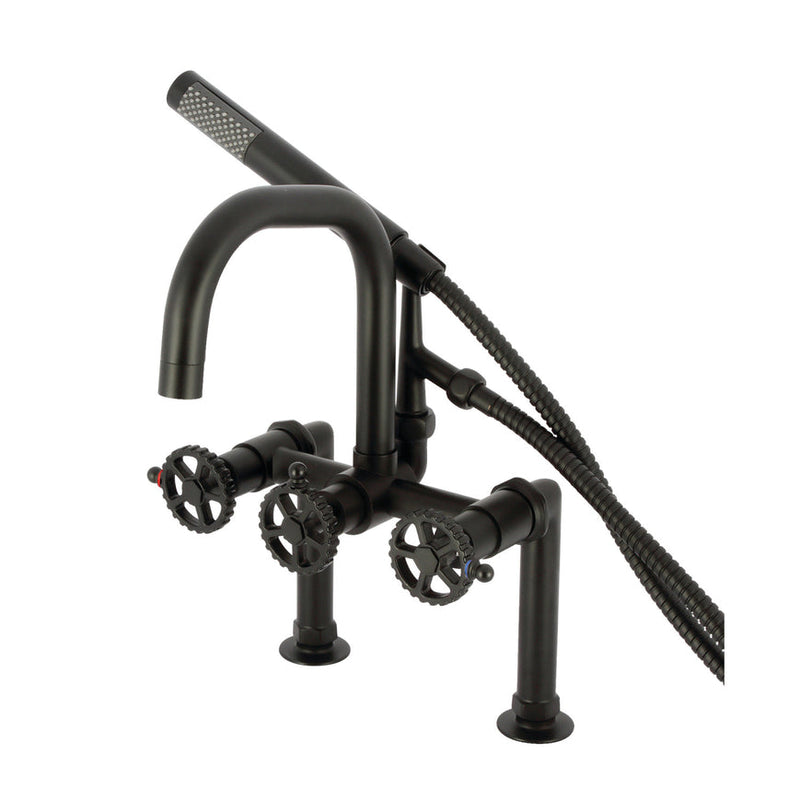 Fuller AE8400CG Three-Handle 2-Hole Deck Mount Clawfoot Tub Faucet with Hand Shower, Matte Black