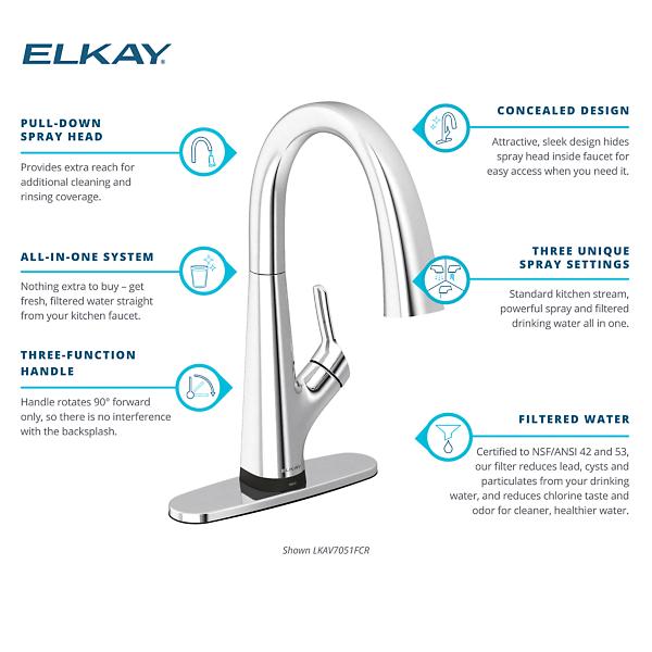 ELKAY Single Hole 2 in 1 Filtered Drinking Water Kitchen Faucet Chrome LKAV7051FCR