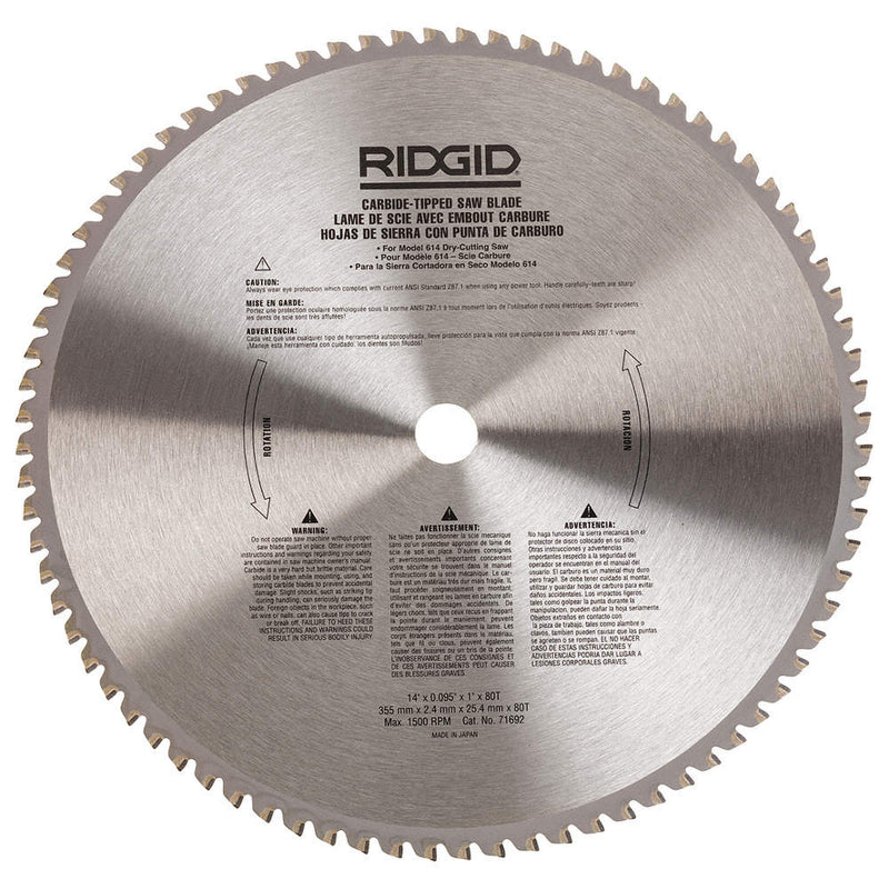 RIDGID 71692 14" Dry Cut Blade,Blade,Carbide-Tipped 14" 80T