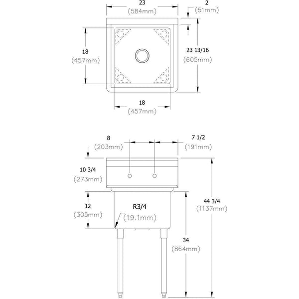 Elkay 1C18X18-0X 1 Comp. Sinks, 23X24 OA, 18X18X12 B, No