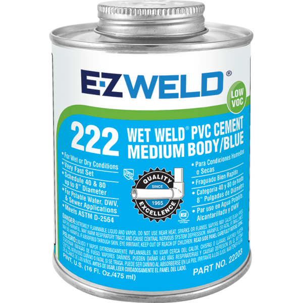 E-Z WELD EZ22201-Wet Weld PVC Medium Body Blue Cement, 1/4" Pint, 4 Ounce