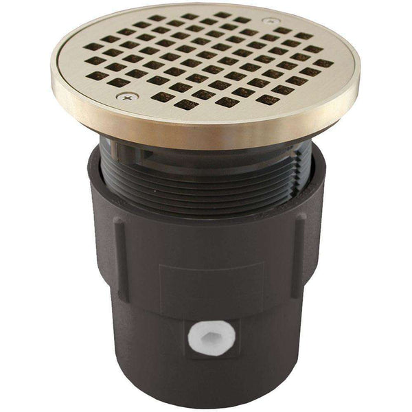 Jones Stephens JSC D53432 PVC Pipe Fit Drain Base W/ 5" Nickel Bronze Strainer & Ring