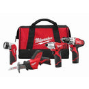 Milwaukee M12 4-Tool Comb K w/ Drill, Imp, Hackzall & FlashL