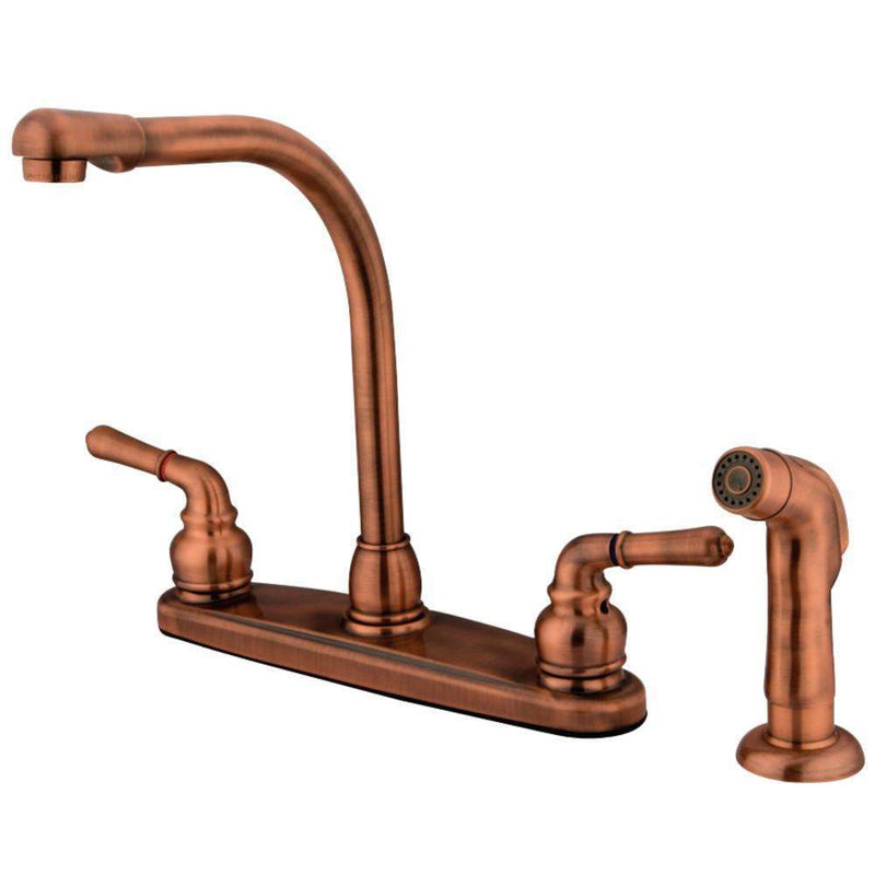 Kingston KB756SP Centerset Kitchen Faucet, Antique Copper