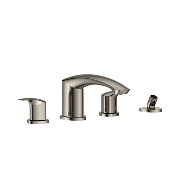 TOTO GM Two-Handle Deck-Mount Roman Tub Filler Trim with Handshower, Polished Nickel TBG09202U#PN