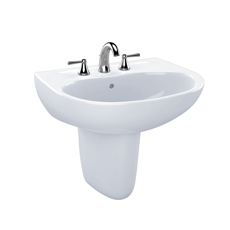 TOTO Supreme Oval Wall-Mount Bathroom Sink with CeFiONtect and Shroud for 4 Inch Center Faucets, Cotton White LHT241.4G