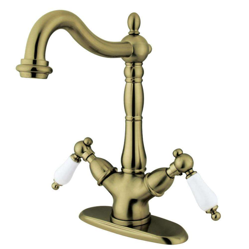 Kingston Brass KS1493PL Vessel Sink Faucet, Antique Brass