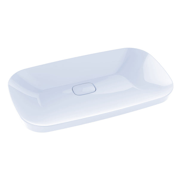 TOTO Neorest Kiwami Rectangular Semi-Recessed Fireclay Vessel Bathroom Sink with CeFiONtect, Cotton White LT994G#01