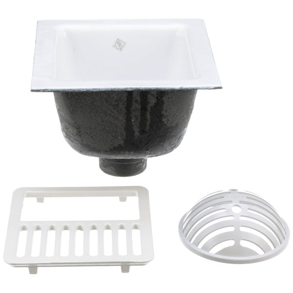 Zurn FD2375 12"x12" Floor Sink Body & Dome Strainer, 6" Sump Depth, 3" No-Hub, with Half Grate FD2375-NH3-H