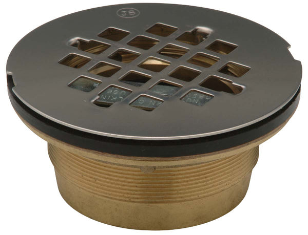 Zurn 2" Brass, No-Caulk, Brass Shower Stall Drain, 4 1/4" Round, Stainless Steel Strainer FD2275-BR2