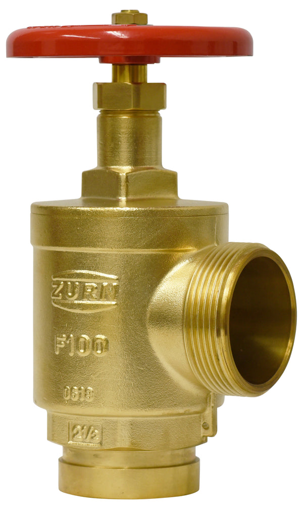 Zurn 2-1/2" Fire Hose Valve, Angle Body, Brass, GRV x NH 212-F100G