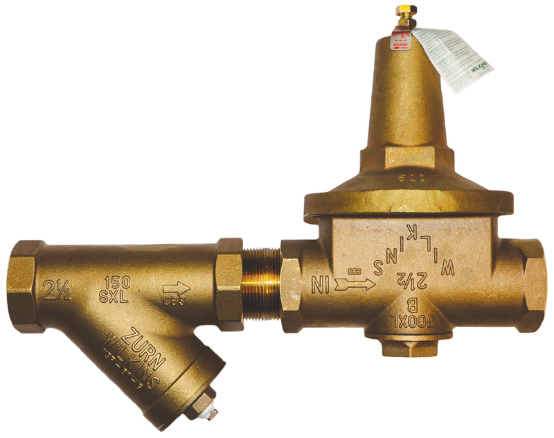 Zurn 2-1/2" 500XL Pressure Reducing Valve with Strainer with a spring range from 10 PSI to 125 PSI, factory set at 50 PSI 212-500XLYSBR