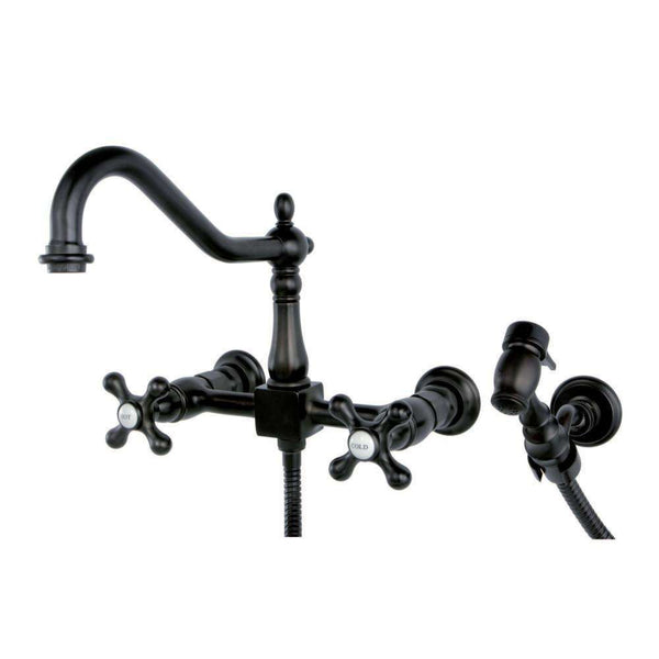 Kingston KS1245AXBS Heritage 8 in. Wall Mount Kitchen Faucet