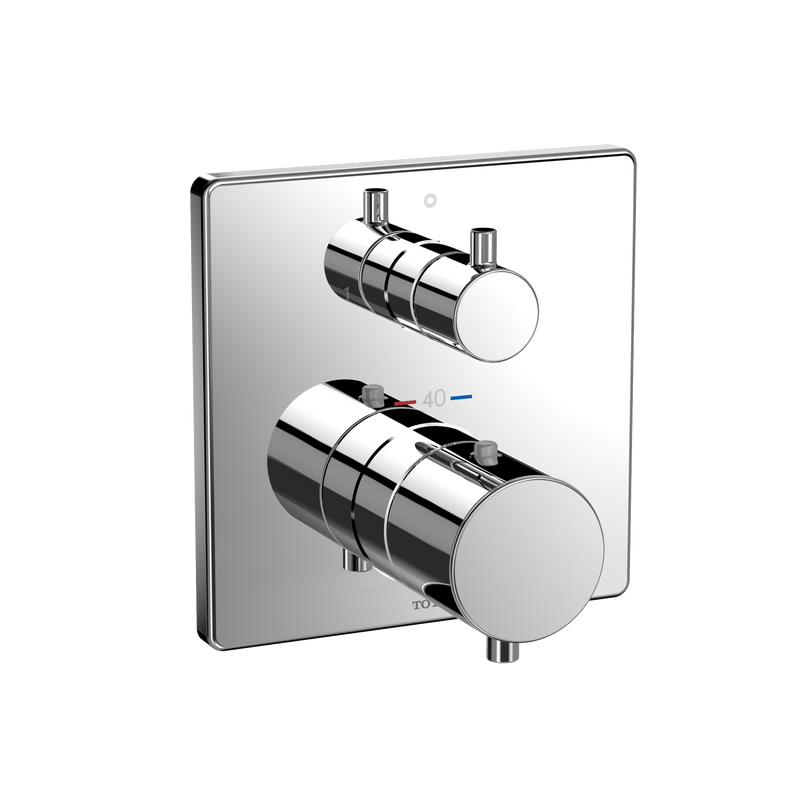 TOTO Square Thermostatic Mixing Valve with Two-Way Diverter Shower Trim, Polished Chrome TBV02404U