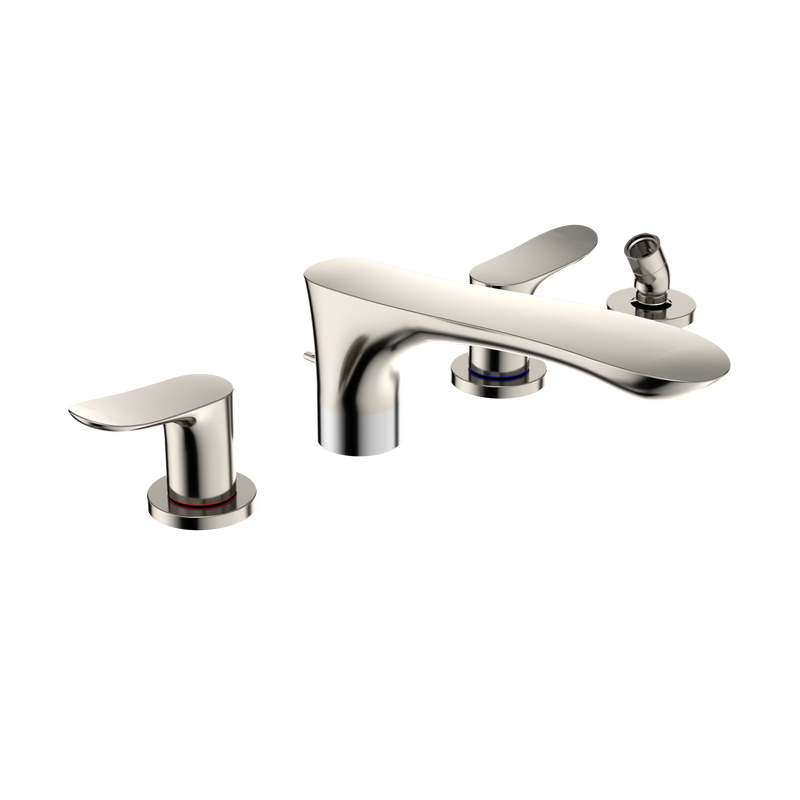 TOTO GO Two-Handle Deck-Mount Roman Tub Filler Trim with Handshower, Polished Nickel TBG01202U