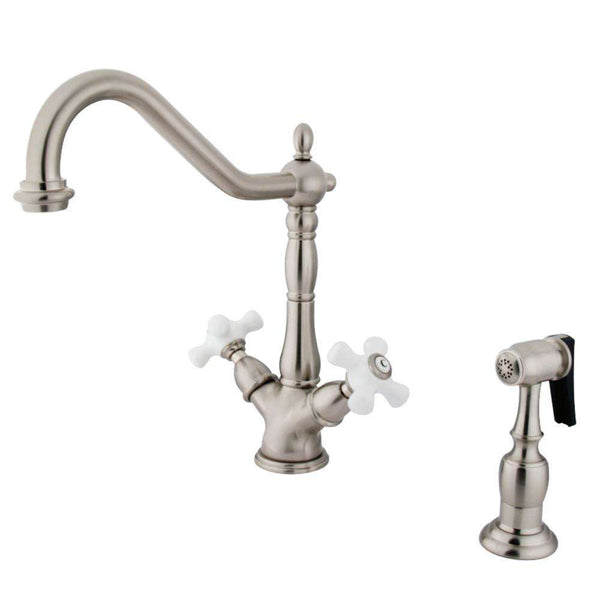 Kingston KS1238PXBS Heritage 2-Hnd Kitchen Faucet W/ Sp