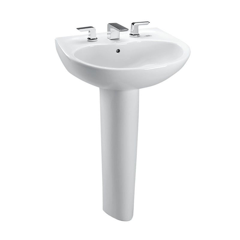 TOTO Supreme Oval Basin Pedestal Bathroom Sink with CeFiONtect for 4 Inch Center Faucets, Cotton White LPT241.4G