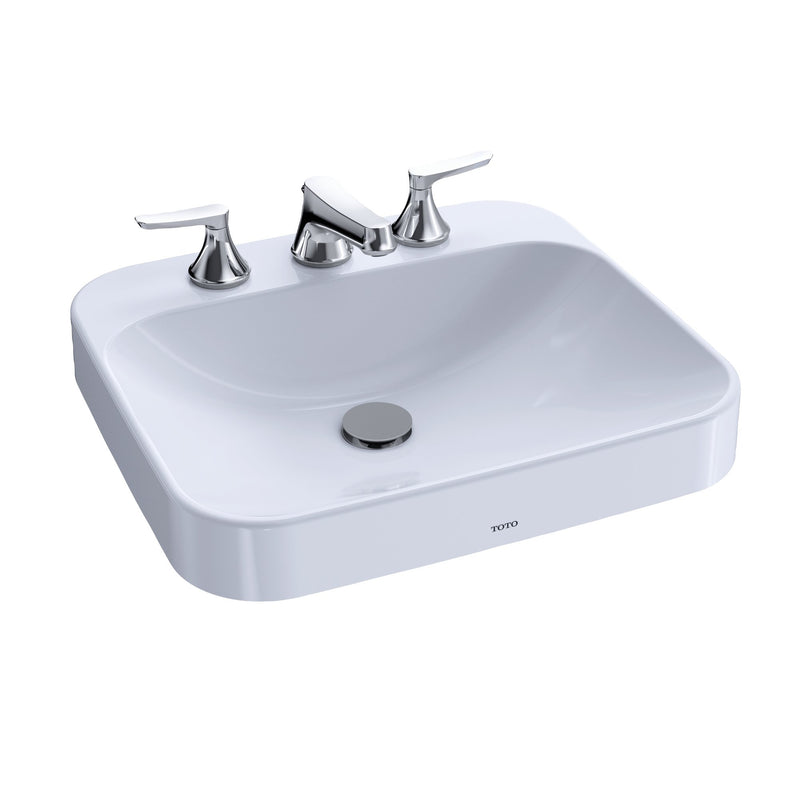 TOTO Arvina Rectangular 20" Vessel Bathroom Sink with CeFiONtect for 4 Inch Center Faucets, Cotton White LT415G.4