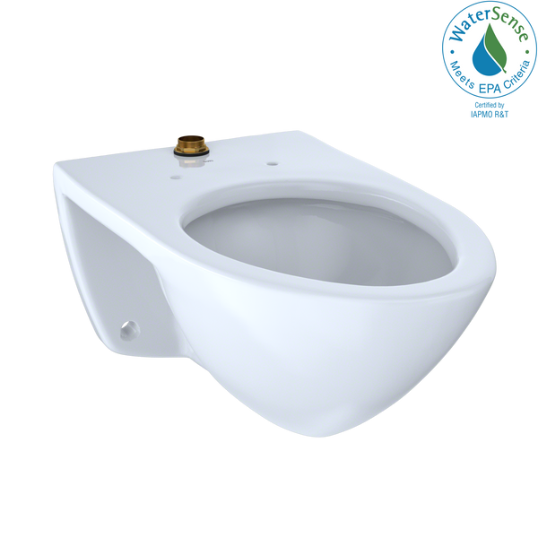 TOTO Elongated Wall-Mounted Flushometer Toilet Bowl with Top Spud, Cotton White CT708U#01