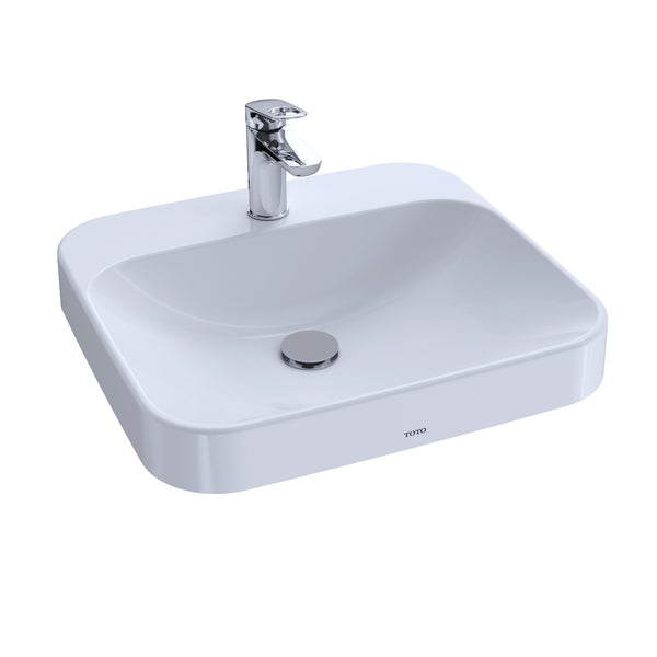 TOTO Arvina Rectangular 20" Vessel Bathroom Sink with CeFiONtect for Single Hole Faucets, Cotton White LT415G#01