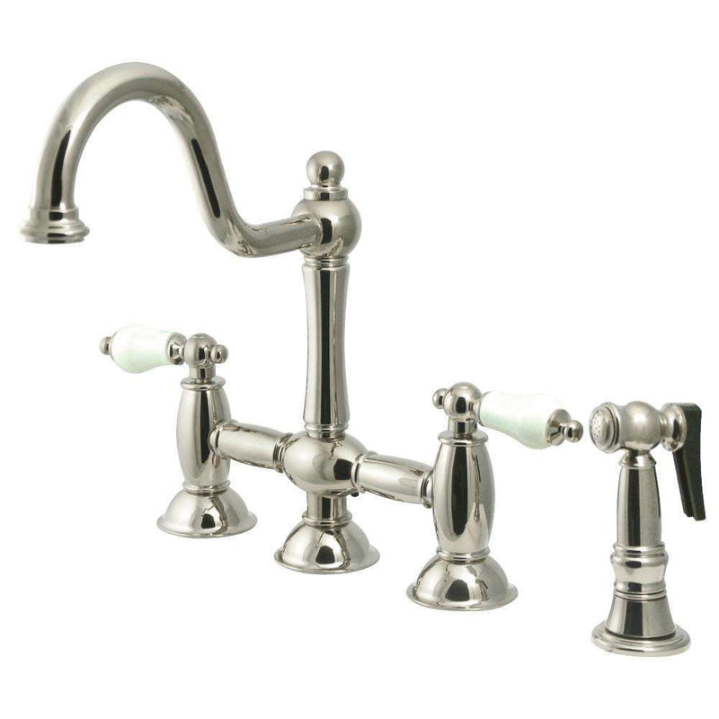 Kingston KS3798PLBS Restoration Kitchen Bridge Faucet W/ Sp