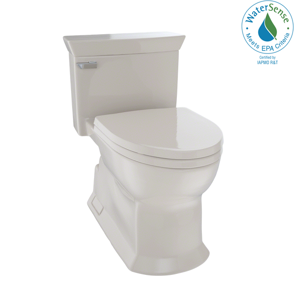 TOTO Eco Soir e One Piece Elongated 1.28 GPF Universal Height Skirted Toilet with CeFiONtect, Bone MS964214CEFG#03