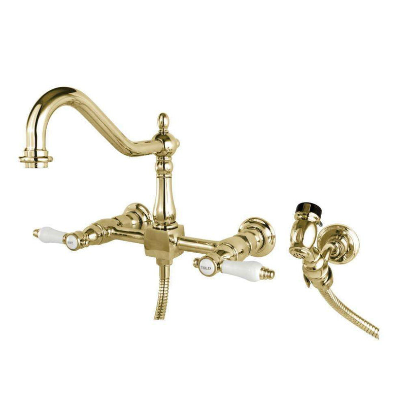 Kingston KS1242BPLBS 8" Centerset Wall Mount Kitchen Faucet