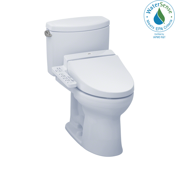 TOTO WASHLET Drake II Two-Piece Elongated 1.28 GPF Toilet and WASHLET C100 Bidet Seat, Cotton White MW4542034CEFG#01