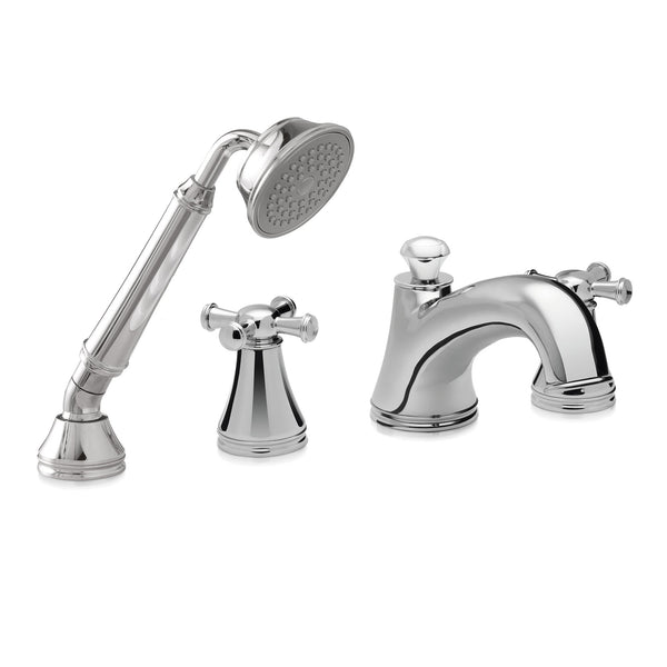 TOTO Vivian Two Cross Handle Deck-Mount Roman Tub Filler Trim with Hand Shower, Polished Chrome TB220S#CP