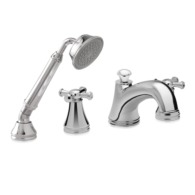 TOTO Vivian Two Cross Handle Deck-Mount Roman Tub Filler Trim with Hand Shower, Polished Chrome TB220S