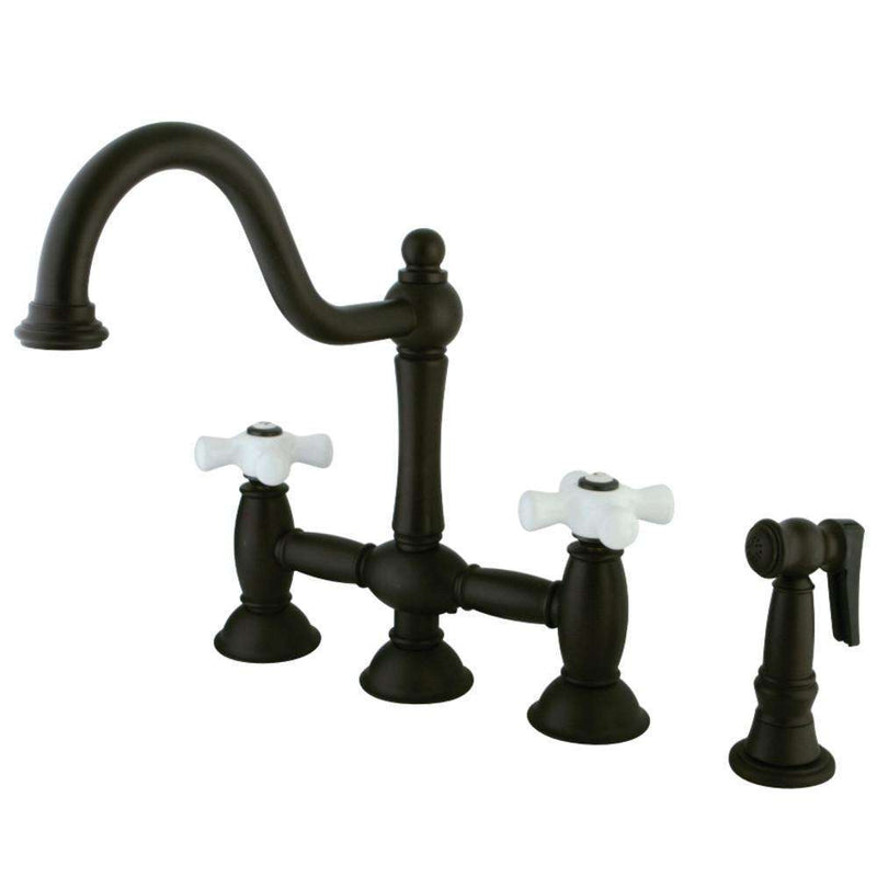 Kingston KS3795PXBS Restoration Kitchen Bridge Faucet W/ Sp