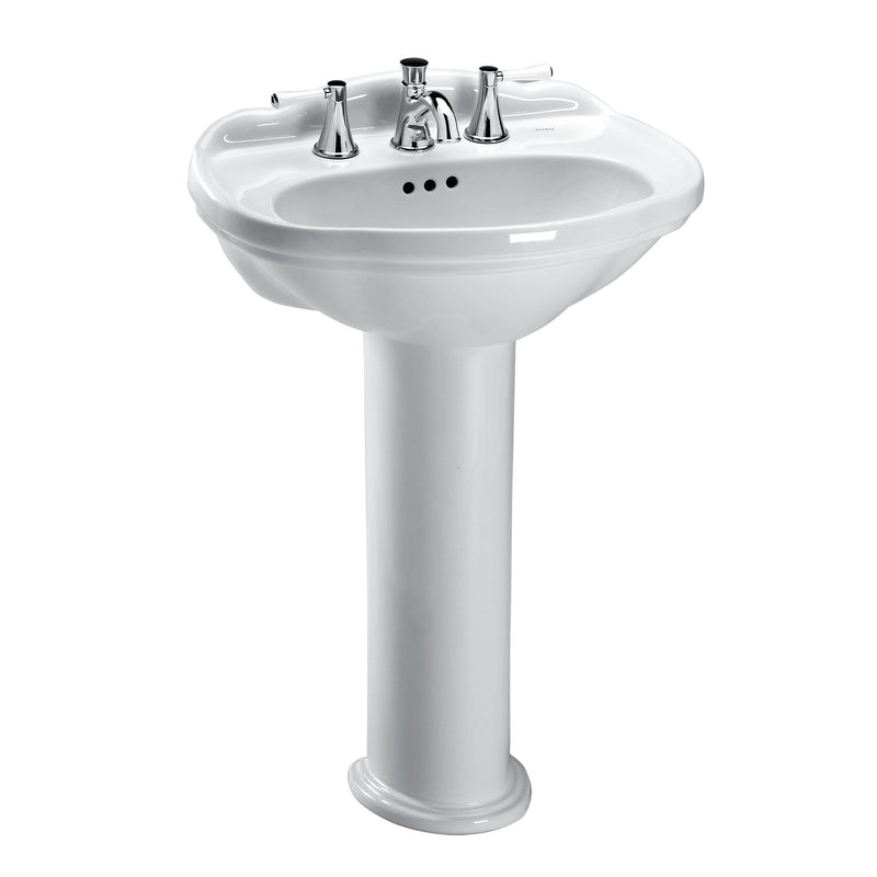 TOTO Whitney Oval Pedestal Bathroom Sink for 8 Inch Center Faucets, Cotton White LPT754.8