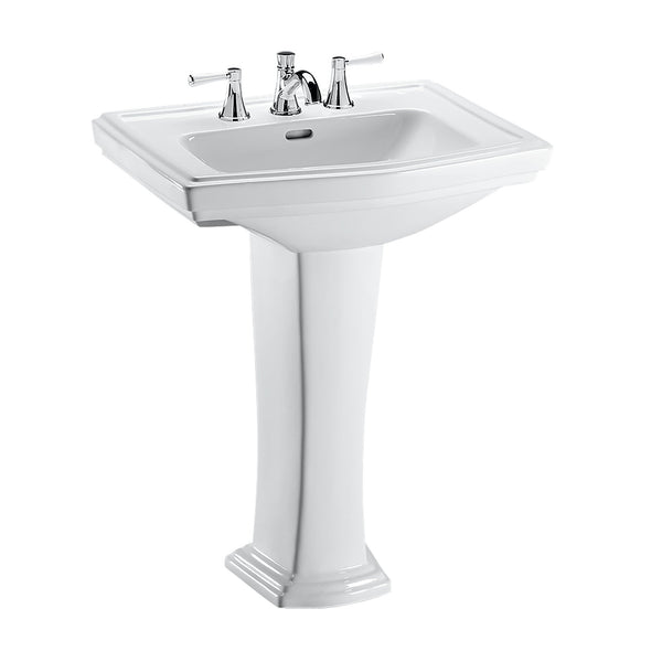 TOTO Clayton Rectangular Pedestal Bathroom Sink for 4 Inch Center Faucets, Cotton White LPT780.4#01