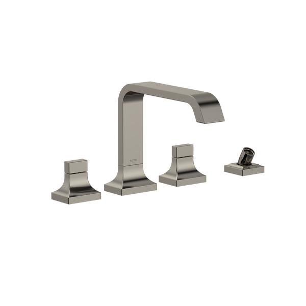 TOTO GC Two-Handle Deck-Mount Roman Tub Filler Trim with Handshower, Polished Nickel TBG08202U#PN