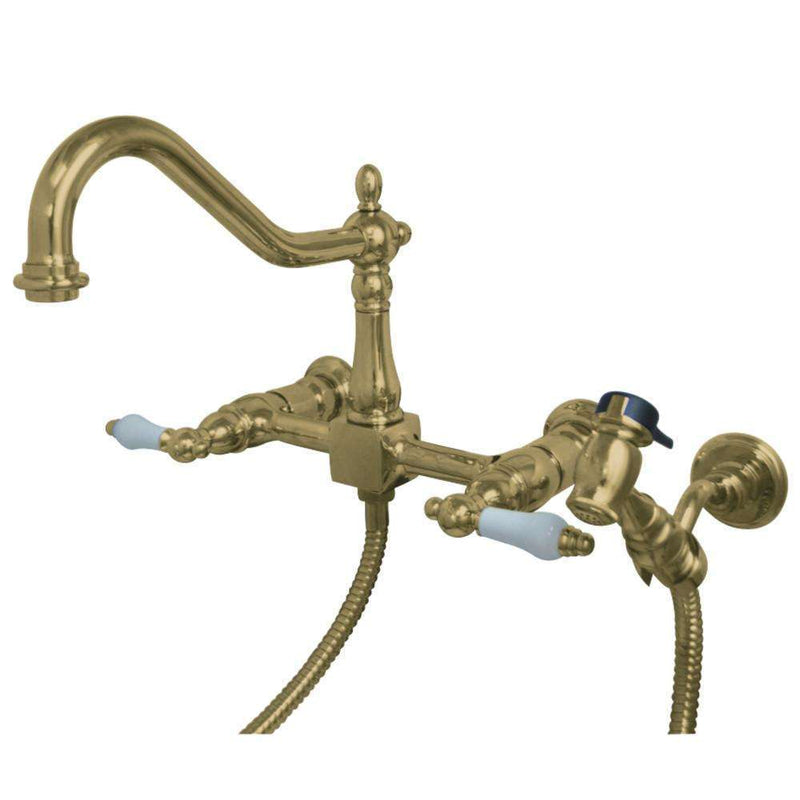 Kingston KS1242PLBS Heritage Two-Hnd Wall Mount K Faucet