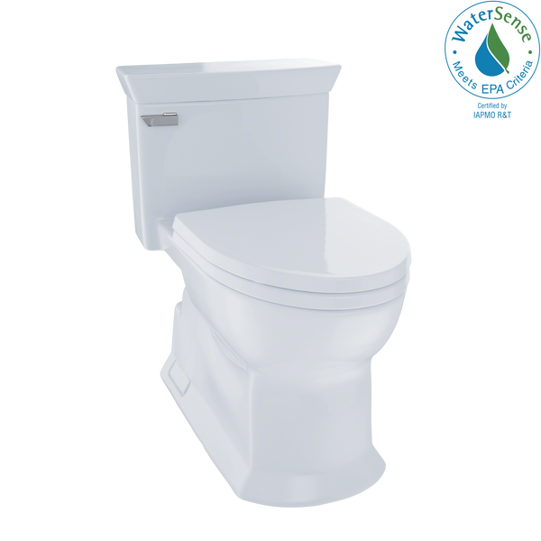 TOTO Eco Soir e One Piece Elongated 1.28 GPF Universal Height Skirted Toilet with CeFiONtect, Cotton White MS964214CEFG#01