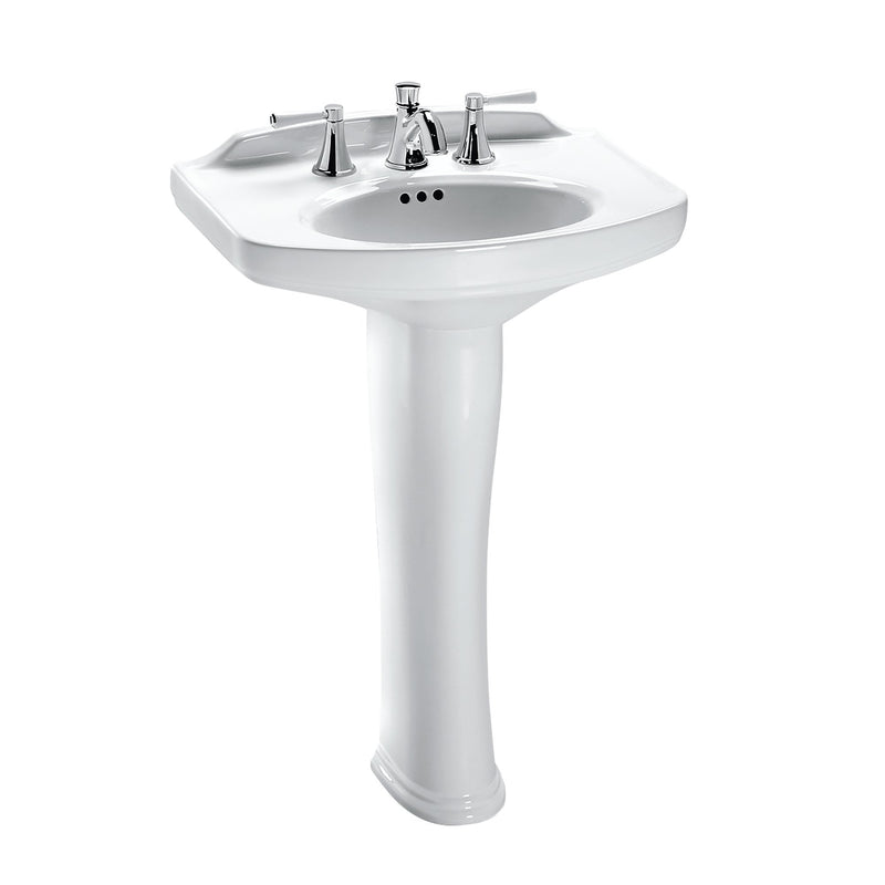 TOTO Dartmouth Rectangular Pedestal Bathroom Sink with Arched Front for 4 Inch Center Faucets, Cotton White LPT642.4