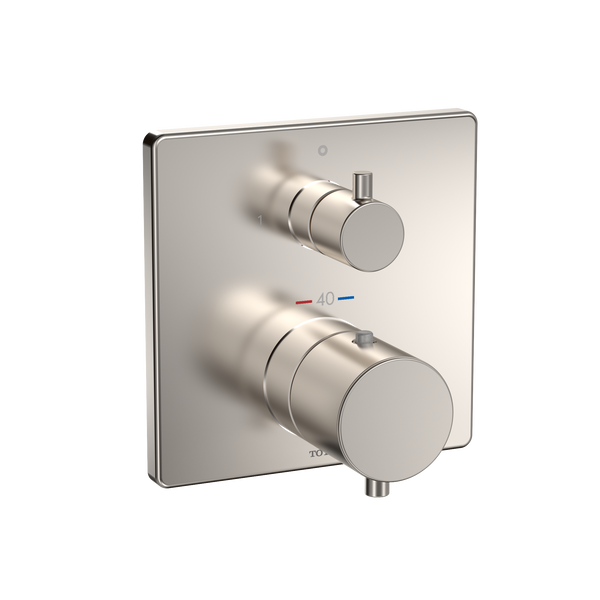 TOTO Square Thermostatic Mixing Valve with Two-Way Diverter Shower Trim, Brushed Nickel TBV02404U#BN