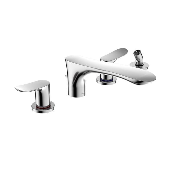 TOTO GO Two-Handle Deck-Mount Roman Tub Filler Trim with Handshower, Polished Chrome TBG01202U#CP